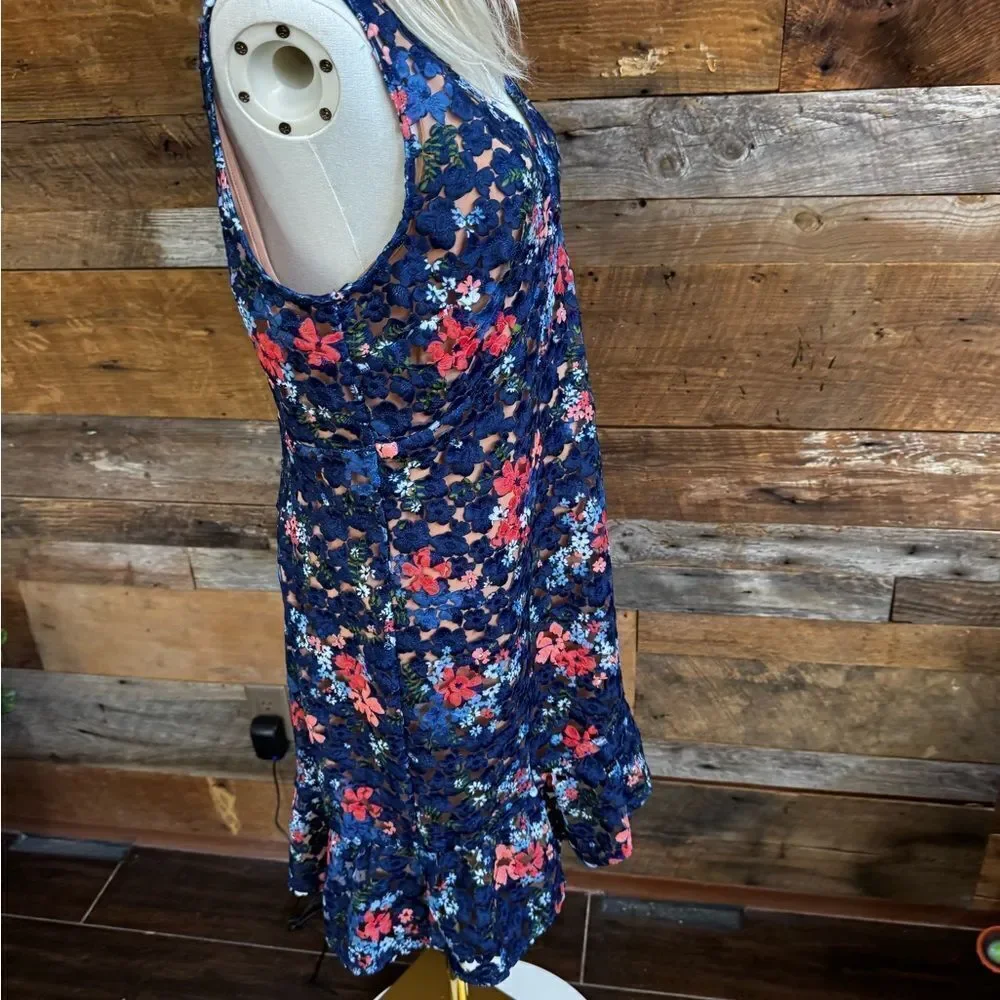 🌸 Michael Kors Navy-Peach lined Floral Lace Dress NWT sz 10 💙🌺